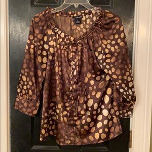 Will Smith gold brown polka dot blouse small